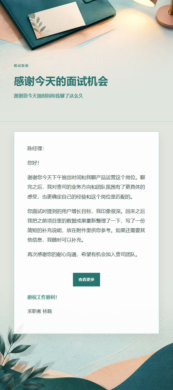 蜜桃青绿面试后感谢信