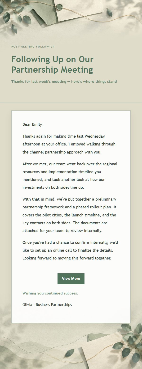 Sage & Ivory Partnership Follow-Up Email