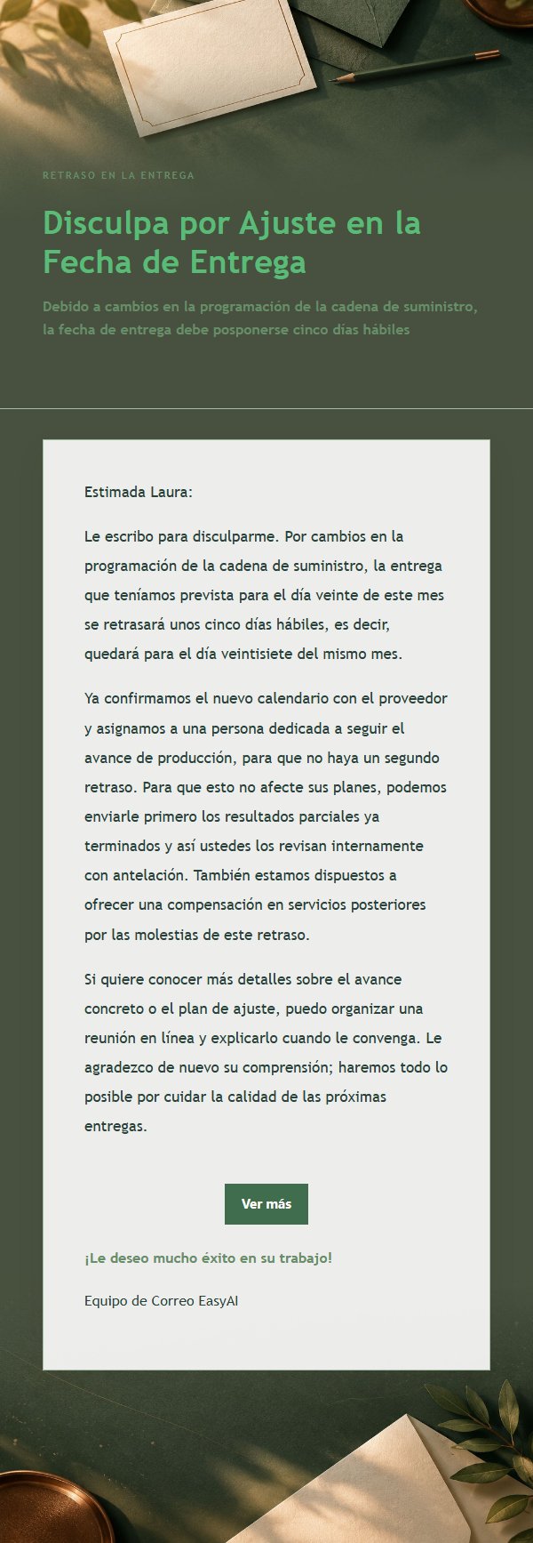 Correo de Disculpa por Aplazamiento en Cobre y Verde Bosque 2