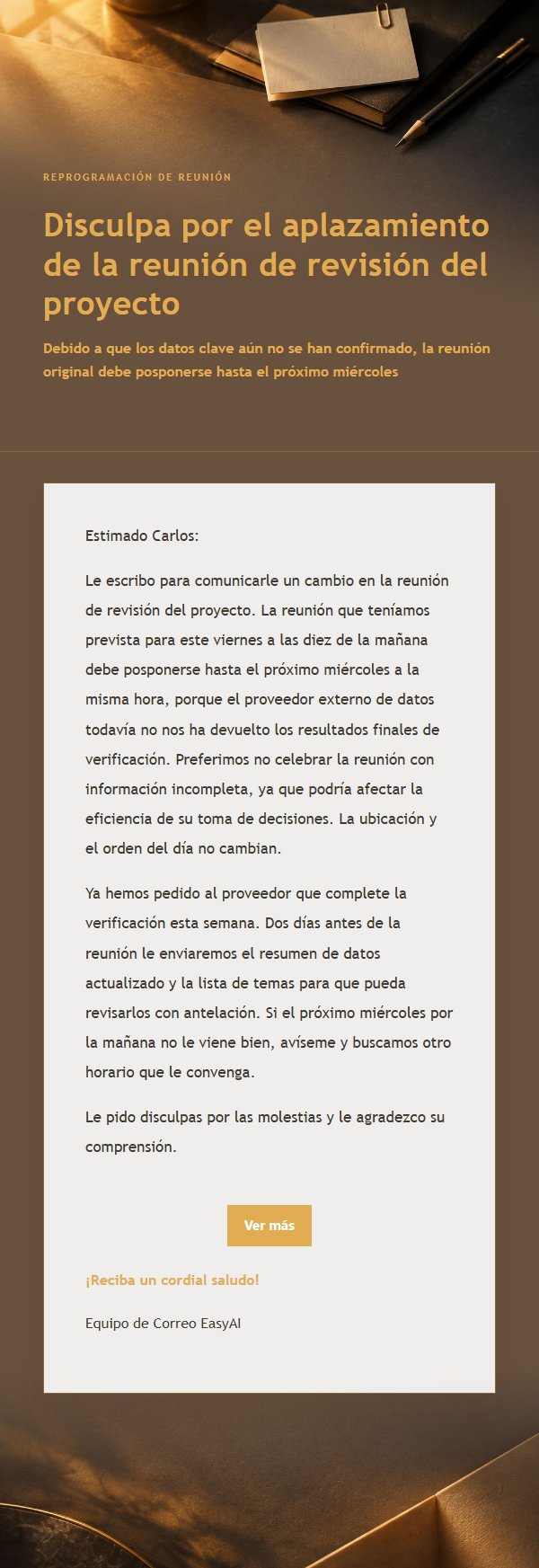 Correo de Disculpa por Aplazamiento Carbón y Ámbar
