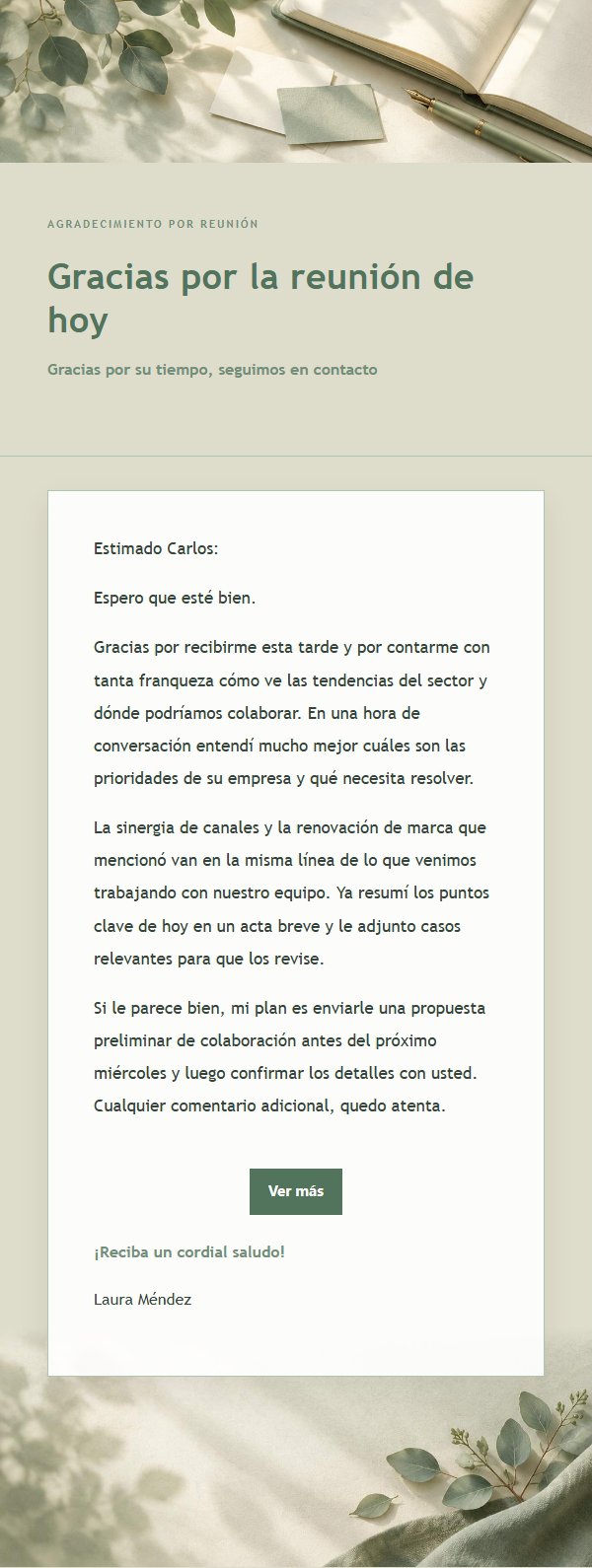Carta de Agradecimiento Post-Reunión Salvia Marfil