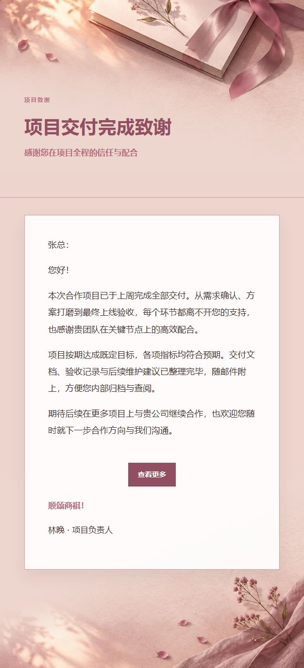 玫瑰编辑项目完成致谢邮件