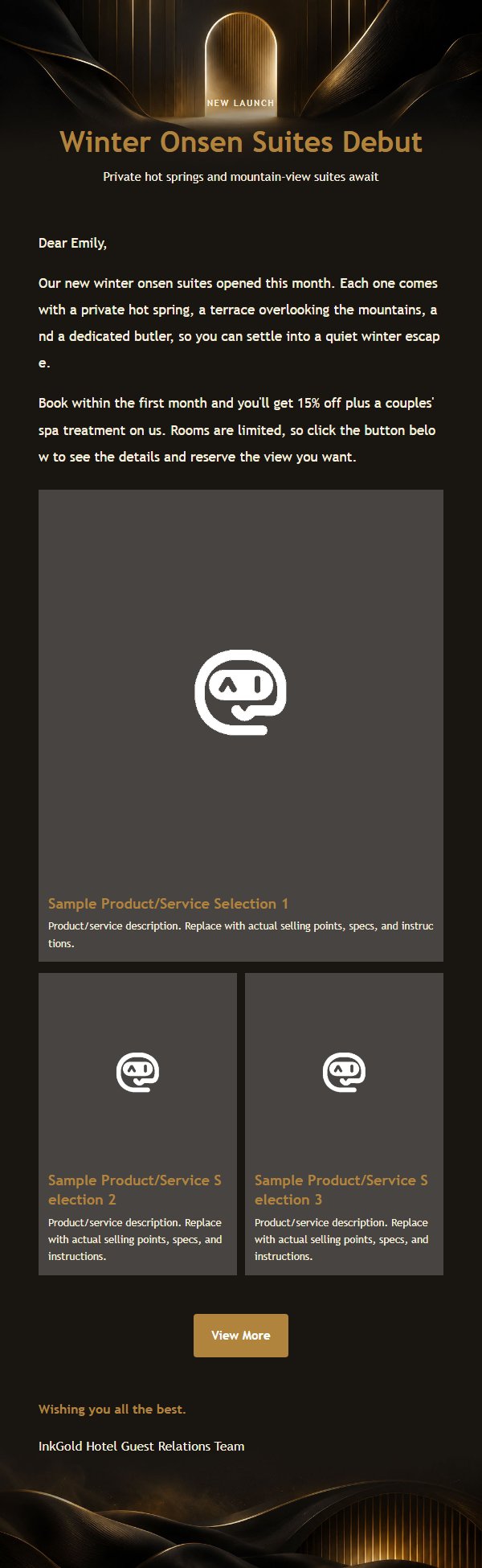 Ink Black & Gilded Luxury Hotel Privilege Email 2