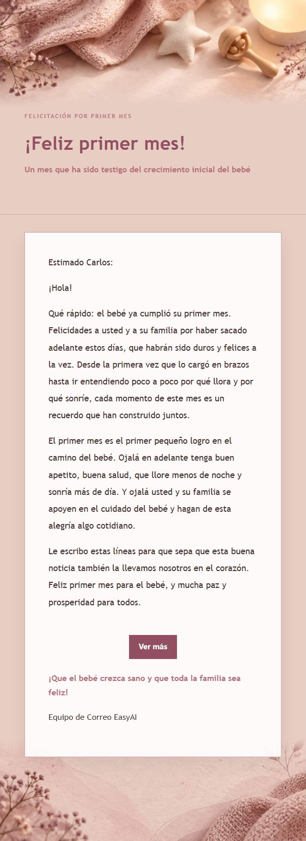 Carta de Felicitación por Nacimiento Estilo Editorial Rosa 2