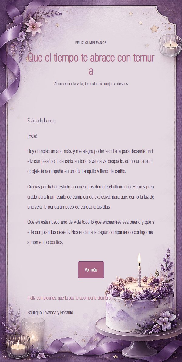 Carta de Cumpleaños Luz de Vela en Lavanda