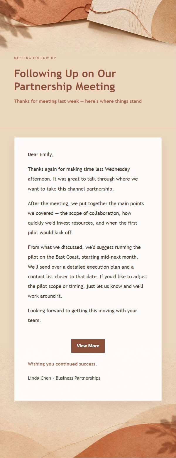 Terracotta Cream Partnership Follow-Up Email
