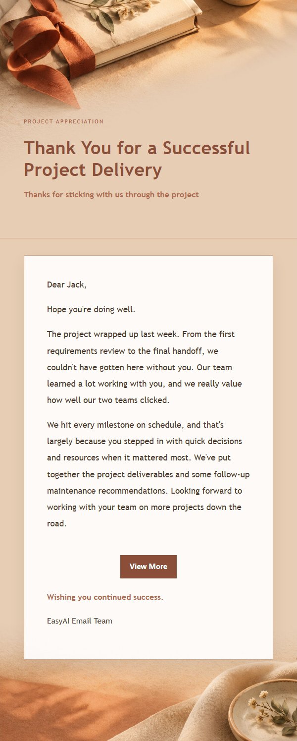 Terracotta Cream Project Completion Thank-You Email