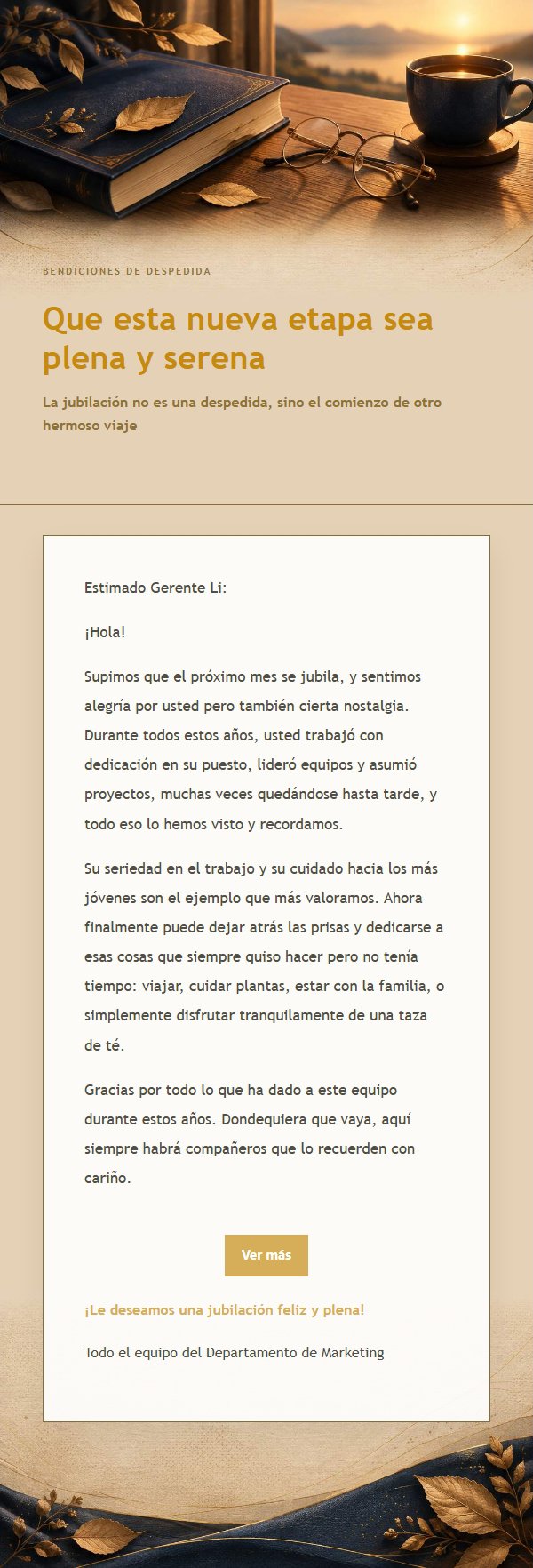 Carta de Despedida por Jubilación Azul y Dorada 2