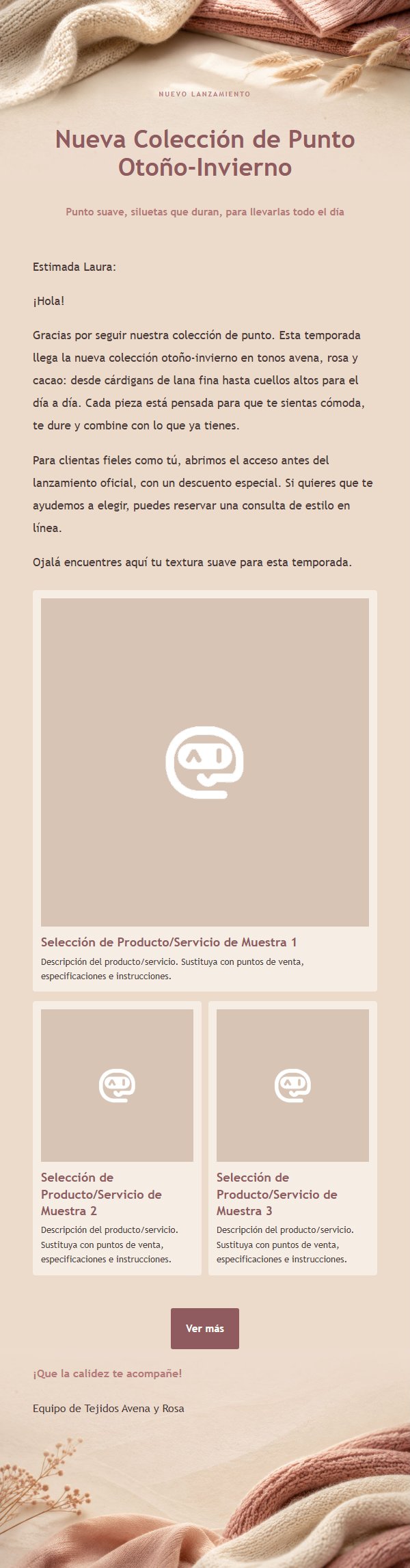 Carta de Marketing Tejidos Avena y Rosa