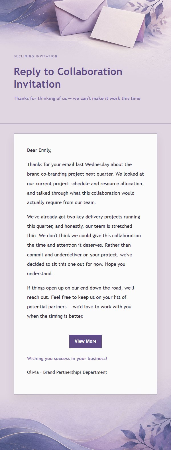 Lilac Ink Polite Decline Email