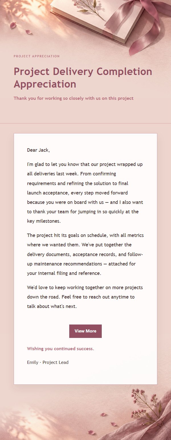 Rose Editorial Project Completion Thank-You Email