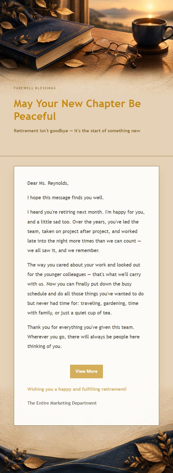 Navy & Gold Retirement Tribute Email 2