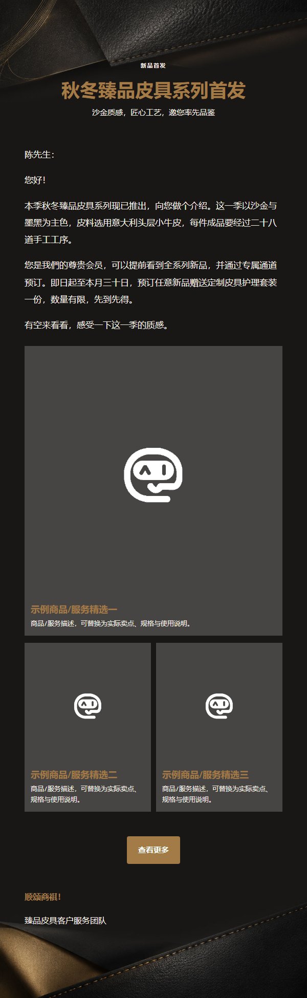 沙金墨黑皮具精选营销邮件