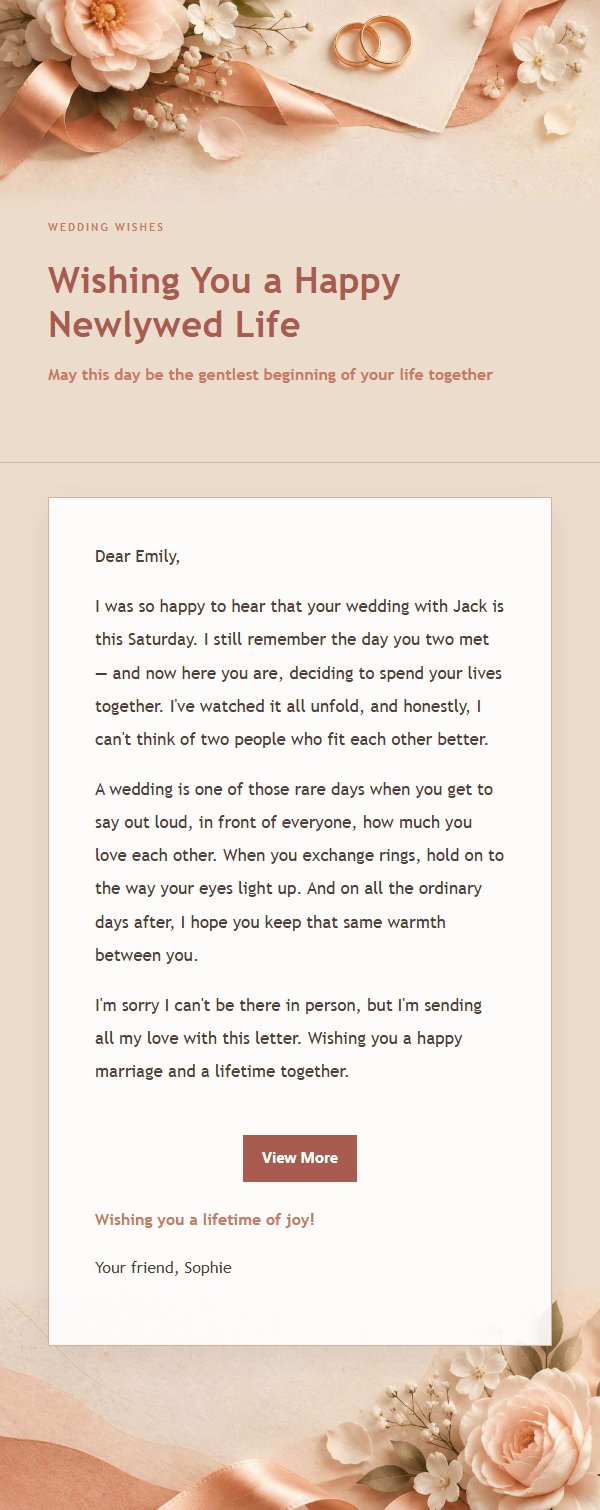 Coral Champagne Wedding Wishes Email