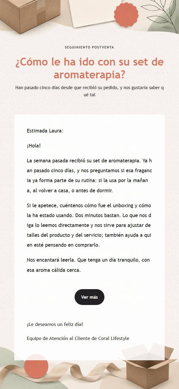 Correo de Seguimiento Postventa Coral