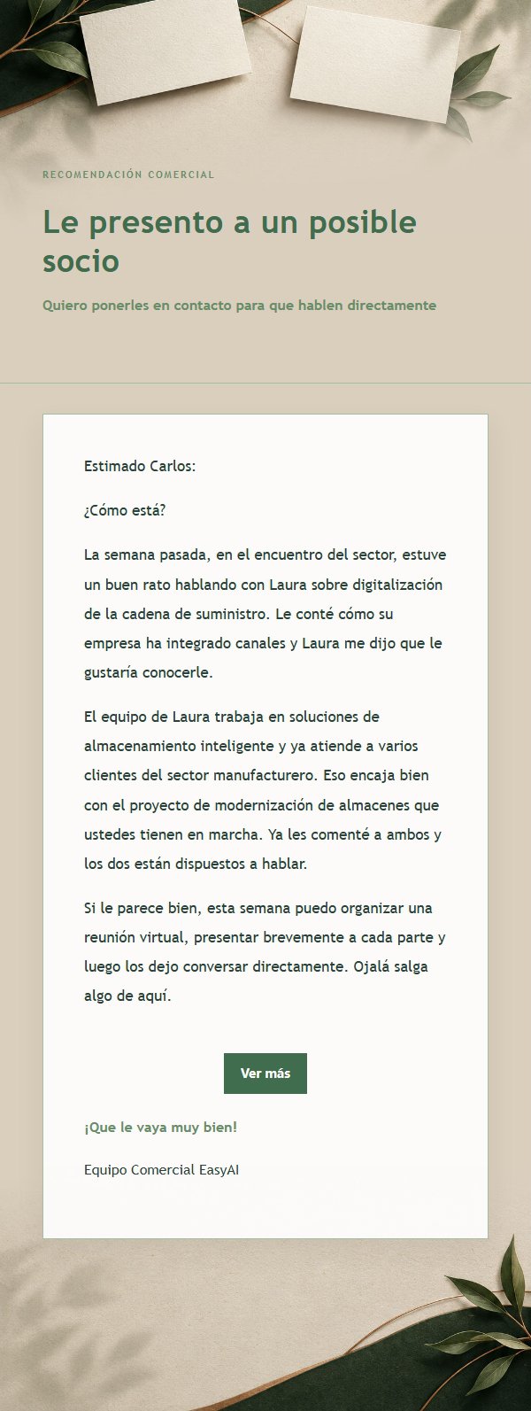 Correo de Recomendación Comercial Bosque Cobre