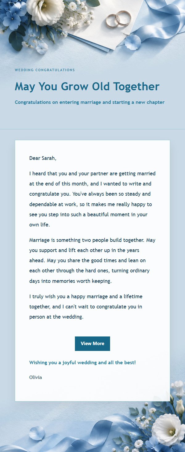 Cobalt Teal Wedding Blessing Email 2