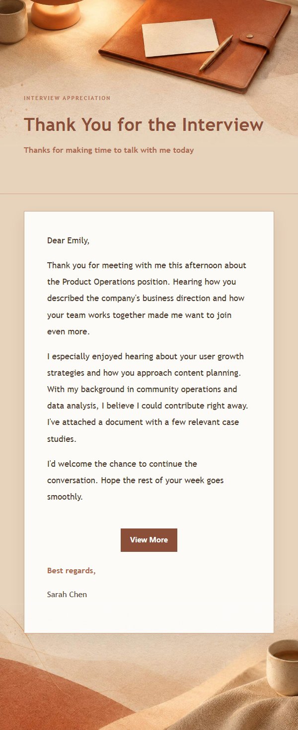Terracotta Cream Post-Interview Thank-You Email