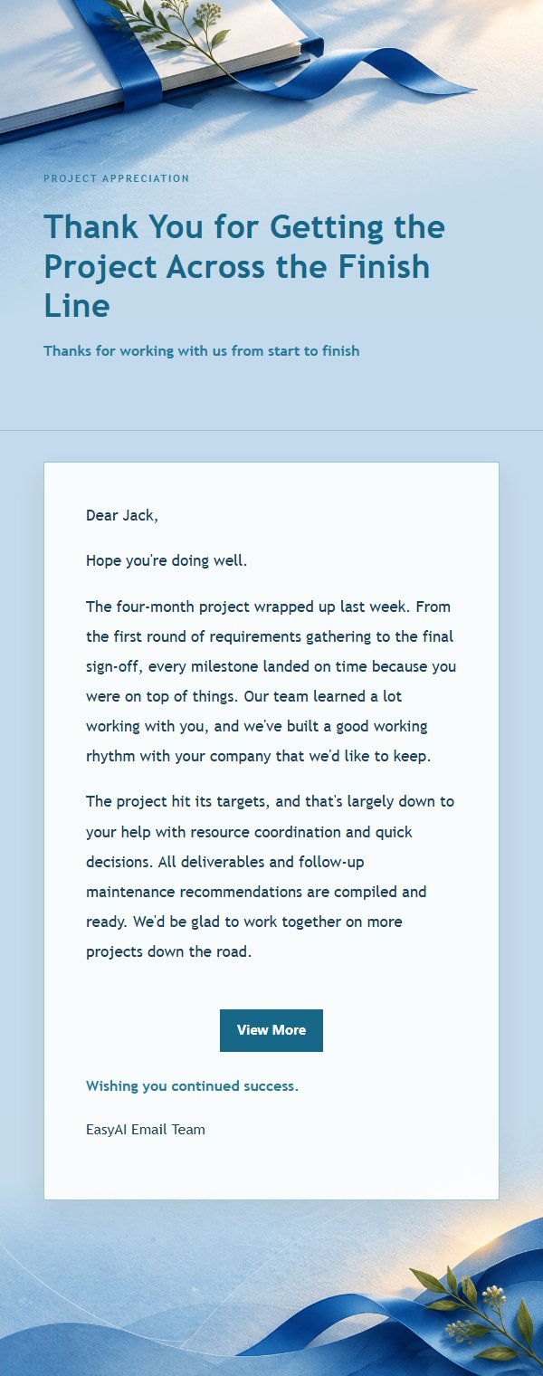 Cobalt Teal Project Completion Thank-You Email