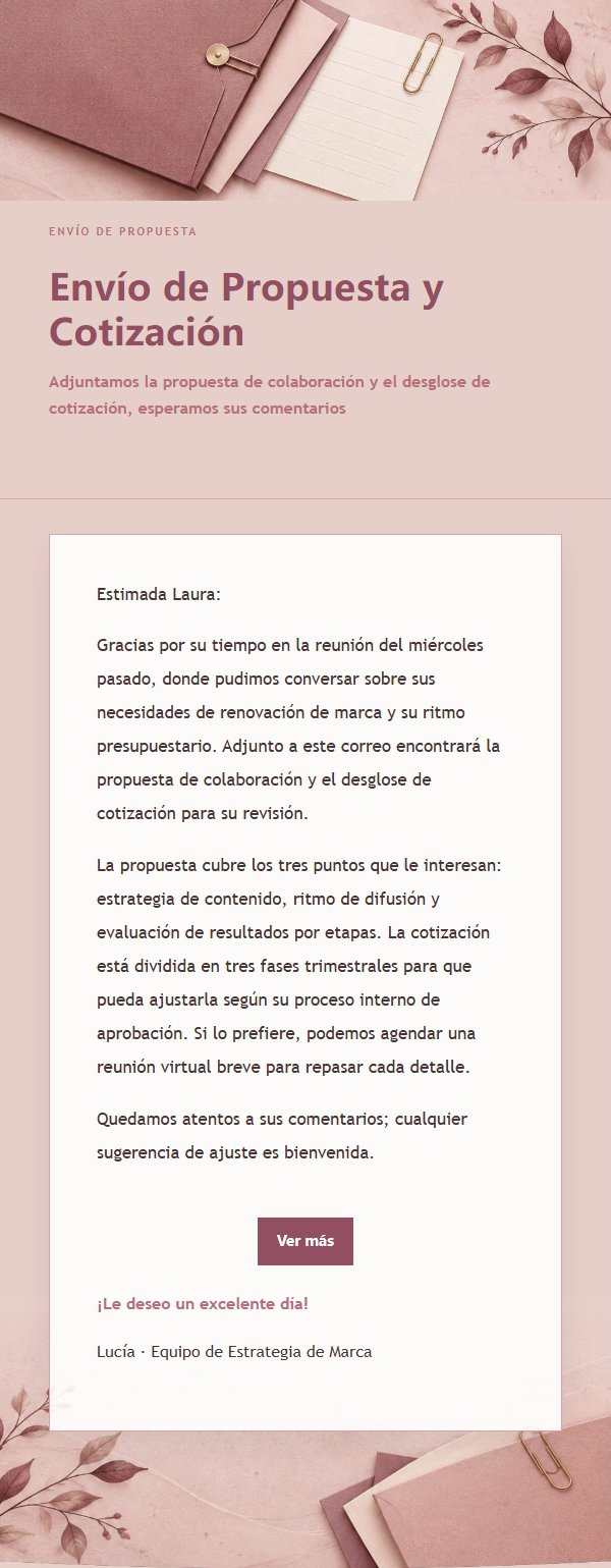 Correo de Propuesta y Cotización Estilo Rosa Editorial