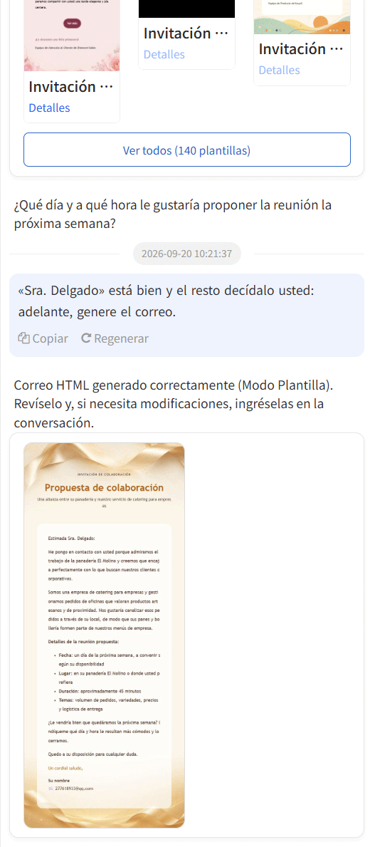 Conversación tras una generación correcta