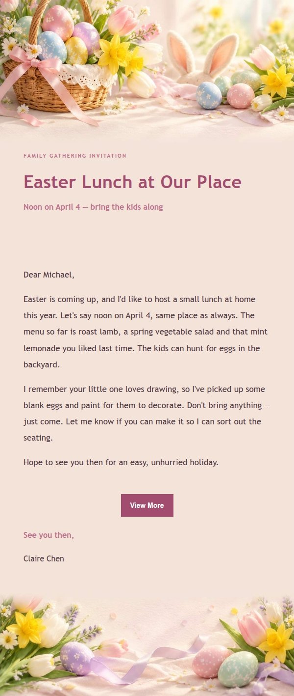 Soft Light Easter Greeting Email 2