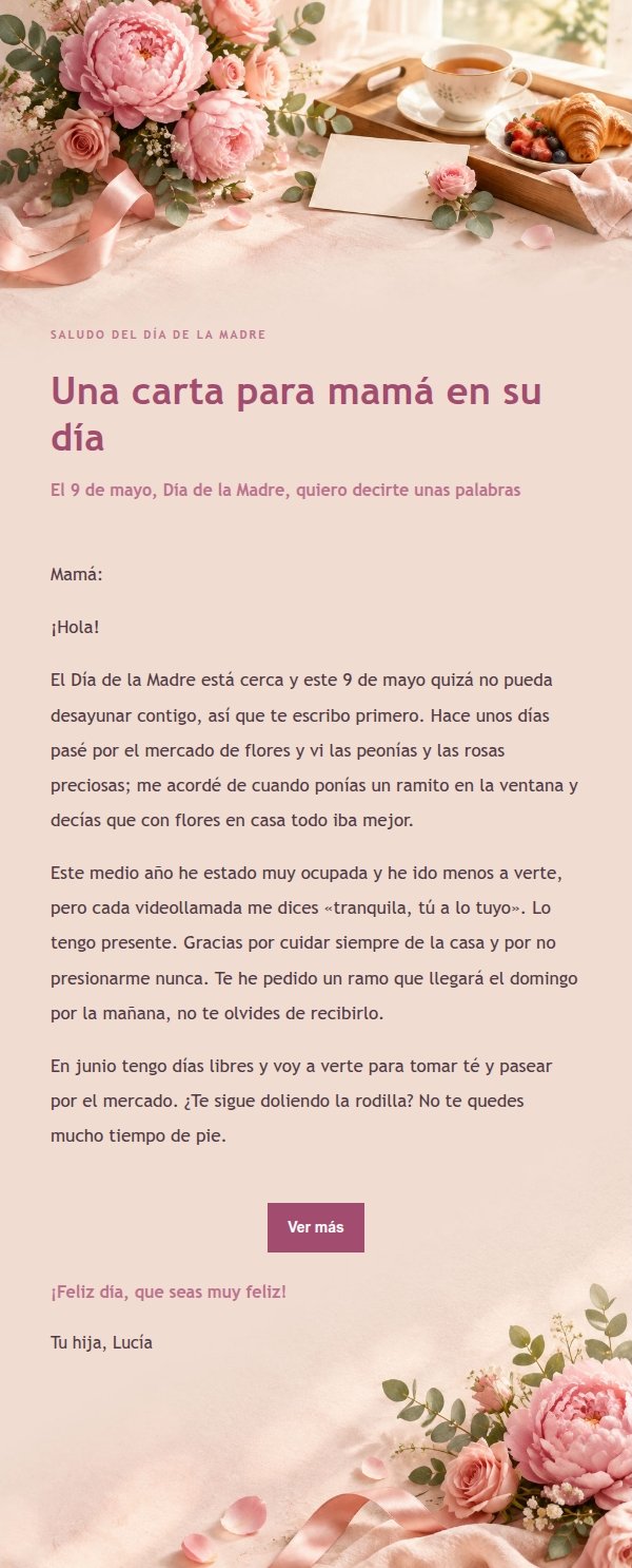 Carta de Felicitación del Día de la Madre en Tonos Suaves