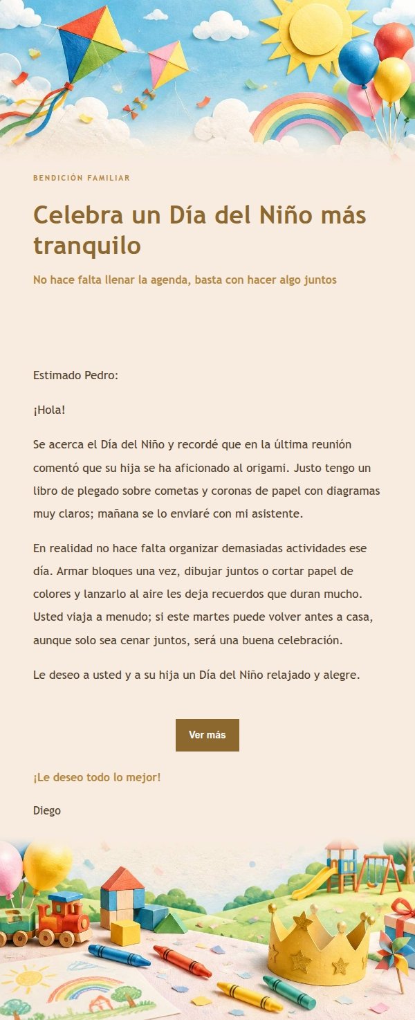 Carta Festiva de Feliz Día del Niño con Detalles Dorados 2