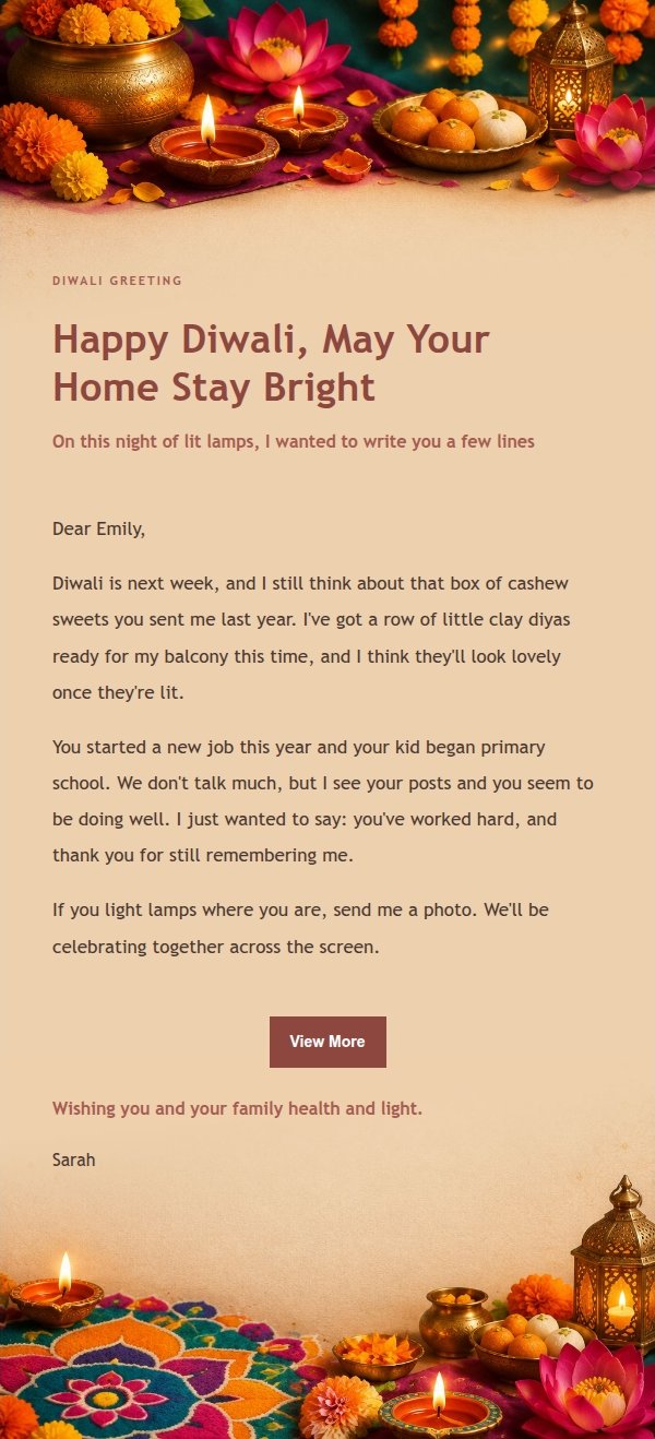 Diwali Warm Wishes Email