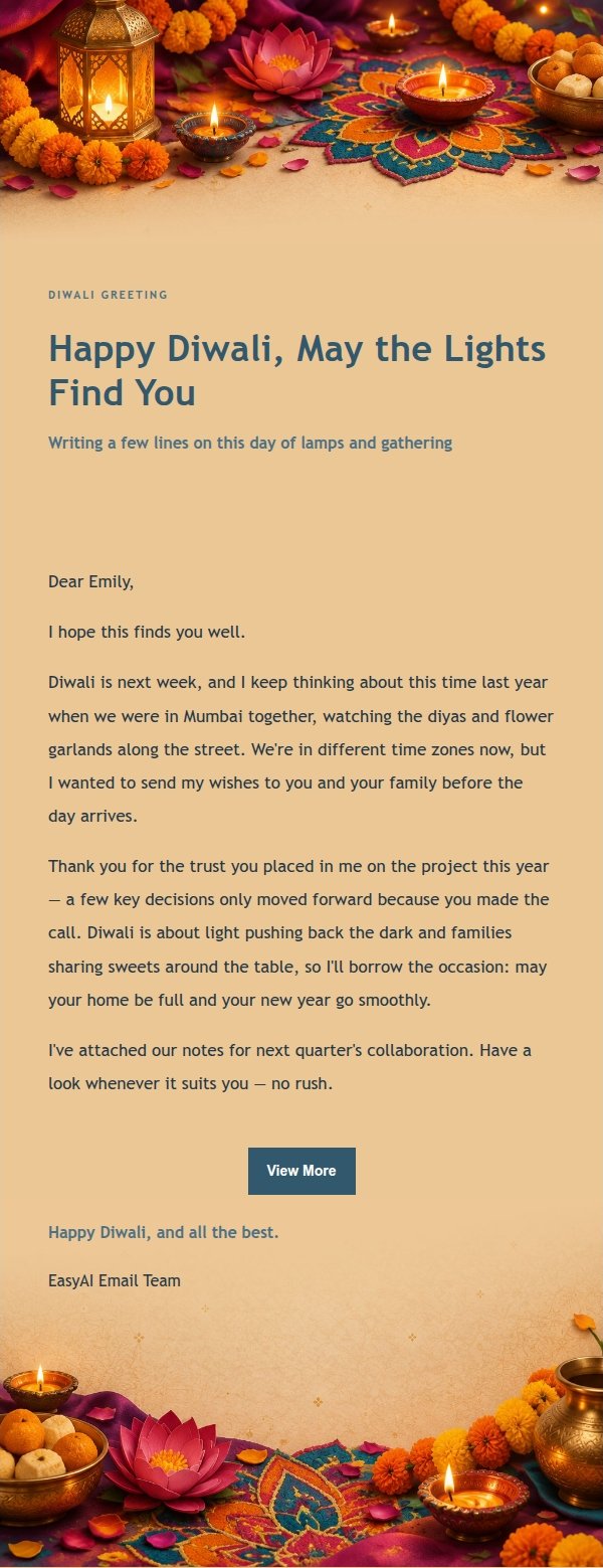 Ink-Toned Elegant Diwali Greeting Email