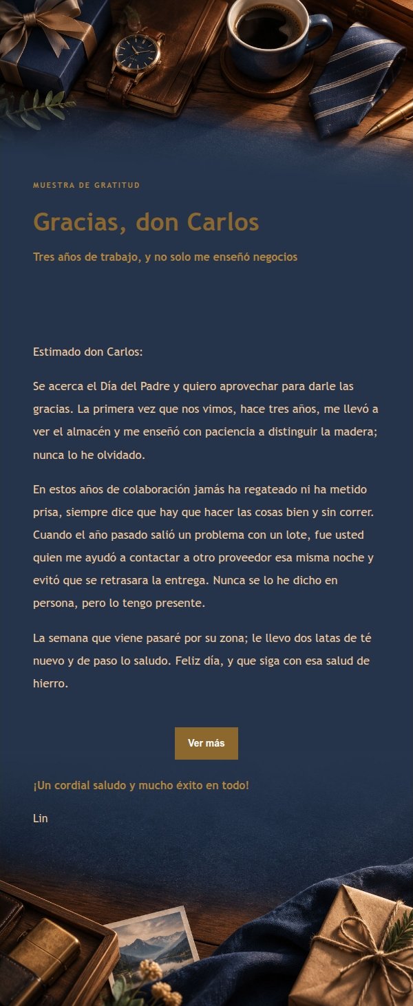 Carta de Feliz Día del Padre con Brillo Dorado 2