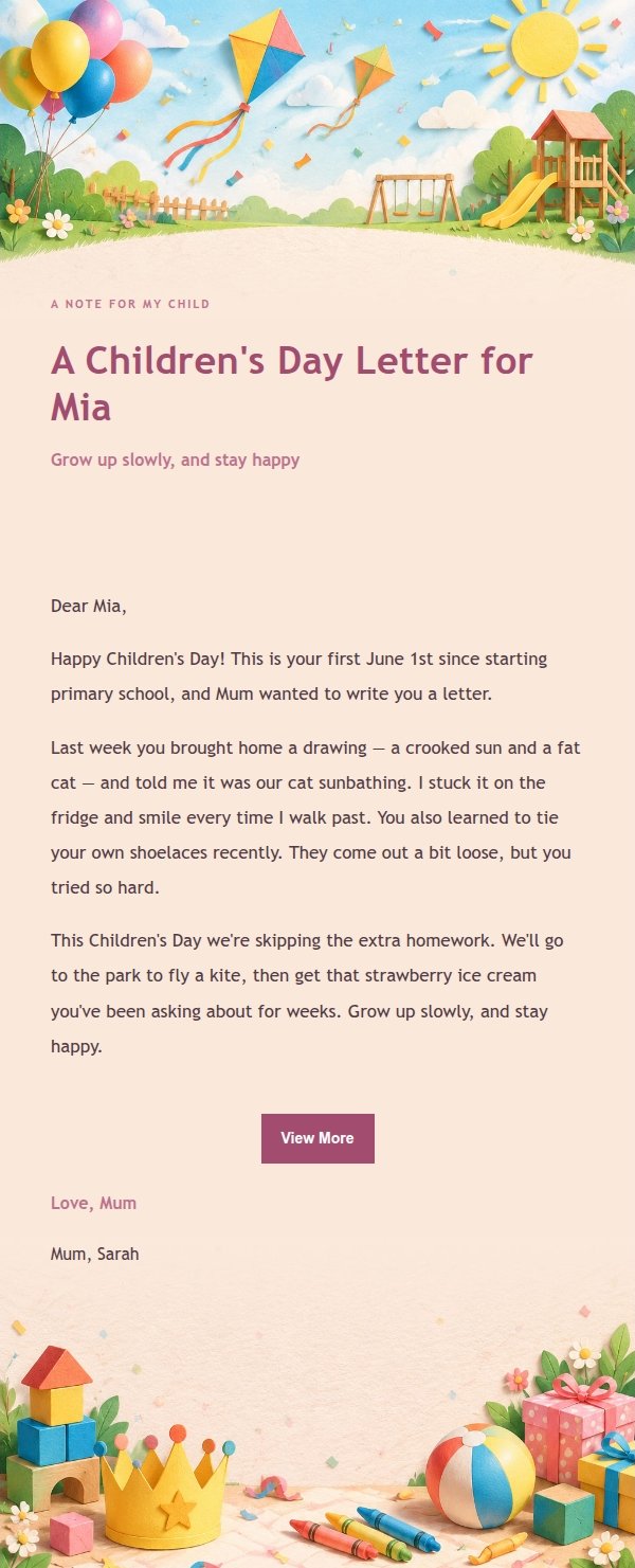 Soft Light Children's Day Greeting Letter 2