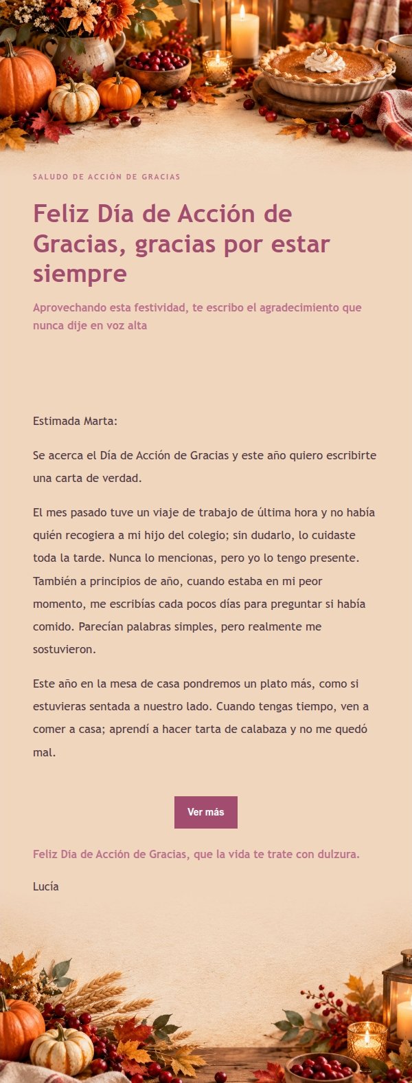 Carta de Agradecimiento de Acción de Gracias en Tonos Suaves