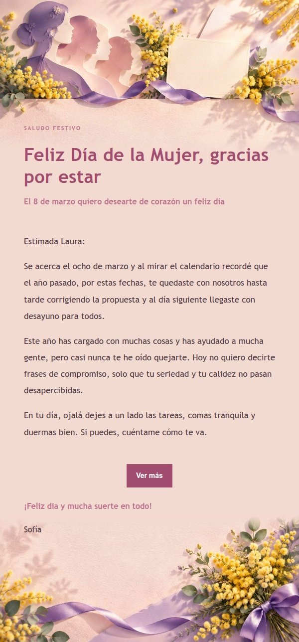 Correo de Felicitación por el Día de la Mujer en Tonos Suaves