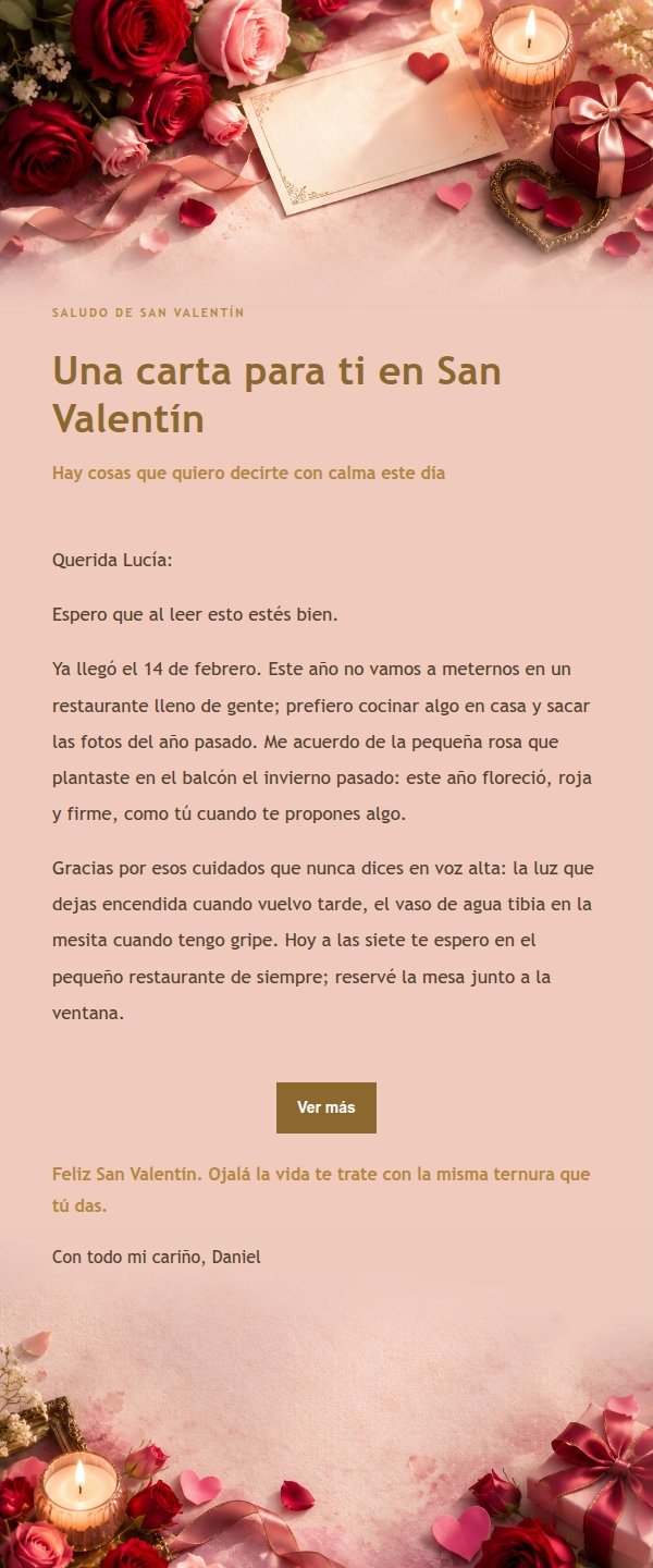 Carta de San Valentín con Brillo Dorado