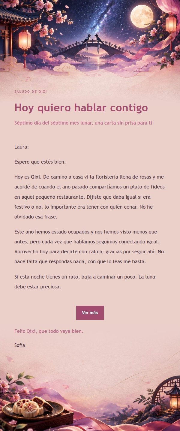 Carta de Bendiciones de Qixi en Tonos Suaves
