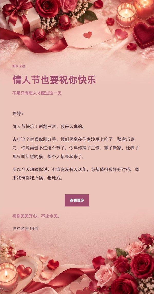柔光浅调情人节祝福信 2