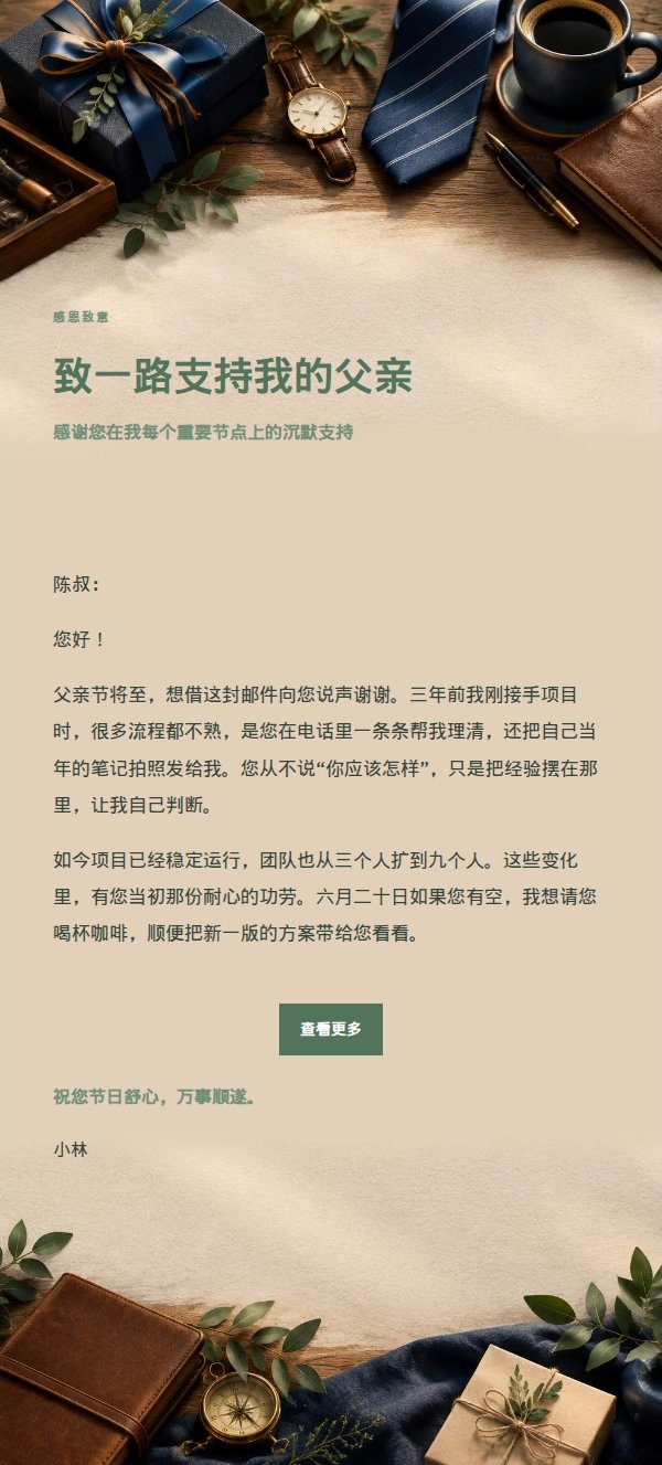 花园绿意父亲节祝福信 2
