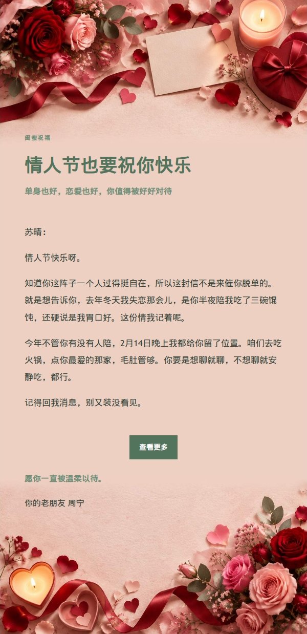 花园绿意情人节祝福信 2