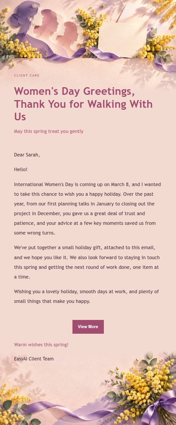 Soft Light Women's Day Greeting Email 2