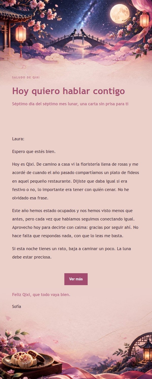 Carta de Bendiciones de Qixi en Tonos Suaves