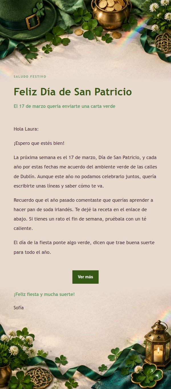 Carta de San Patricio en Tonos Suaves