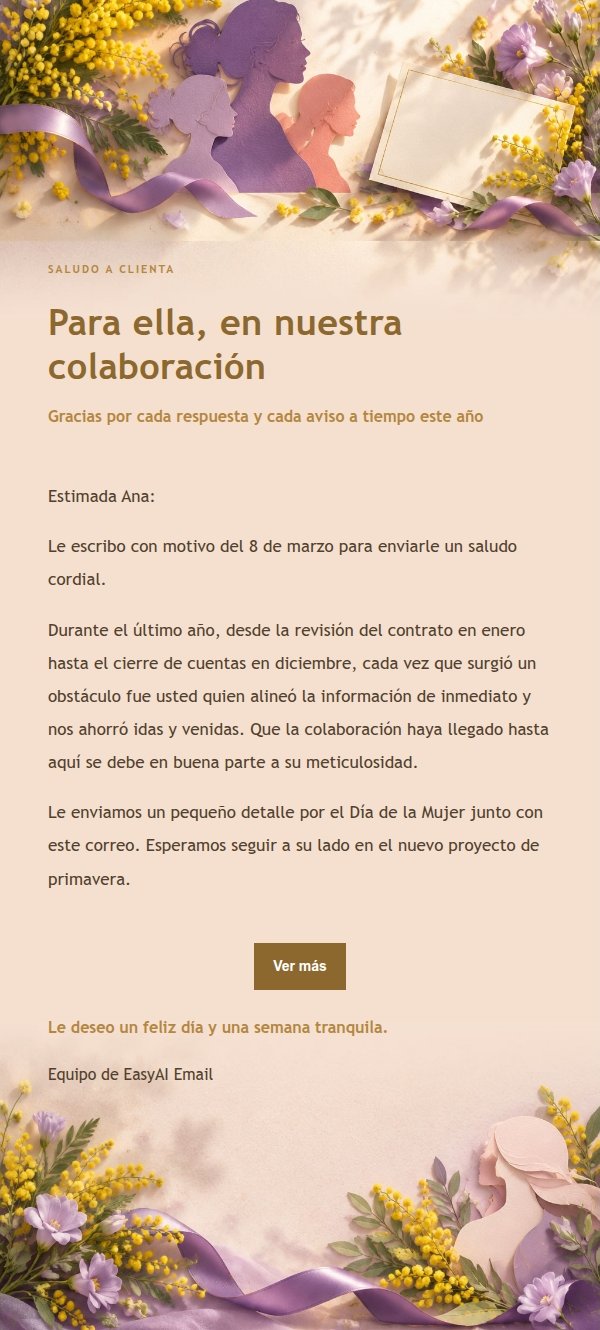 Carta de Felicitación del Día de la Mujer con Detalles Dorados 2