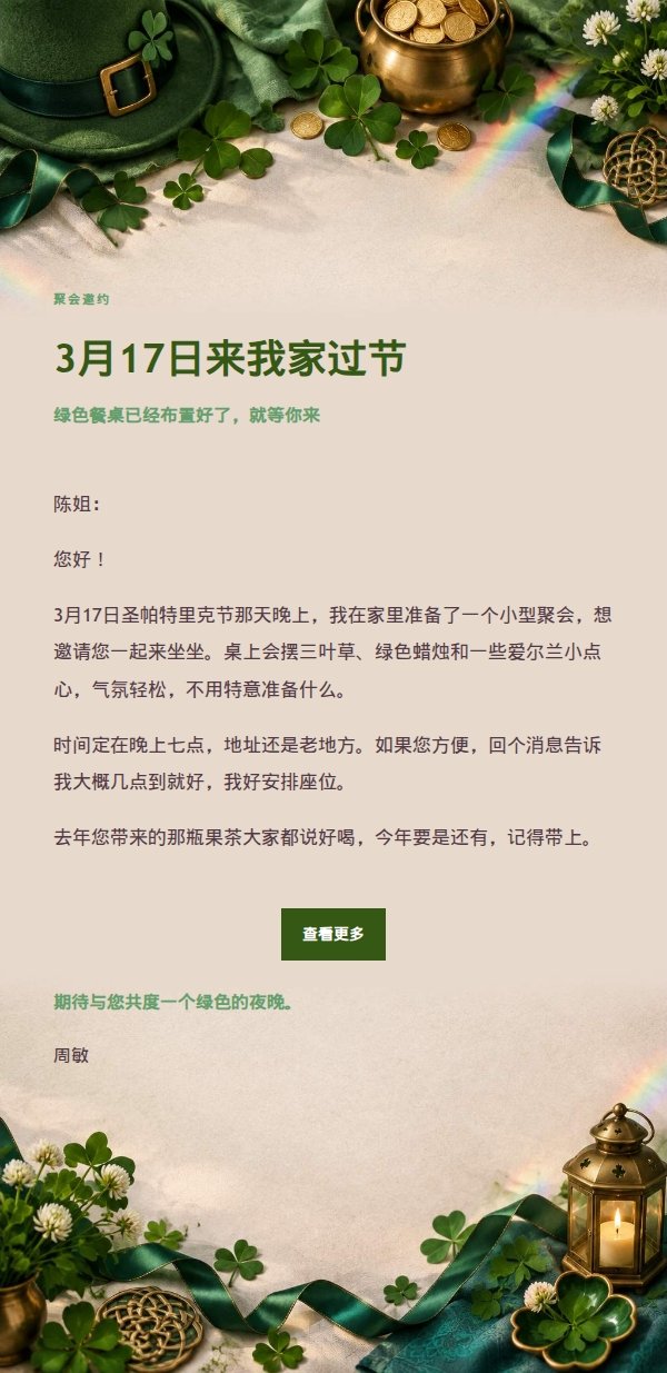 柔光浅调圣帕特里克节祝福信 2