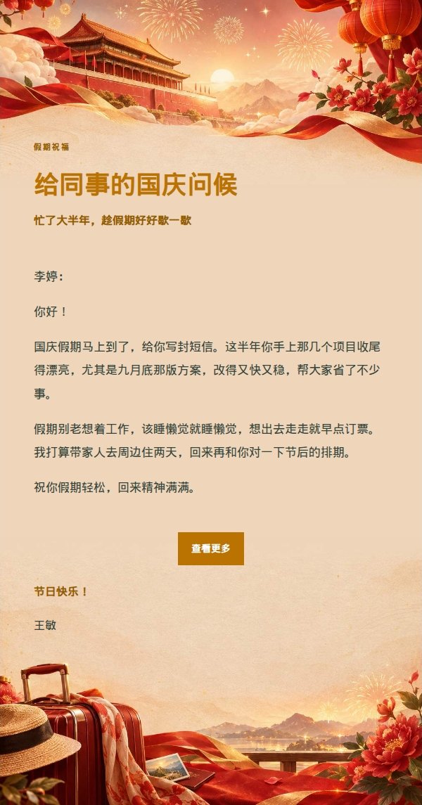 花园绿意国庆祝福信 2