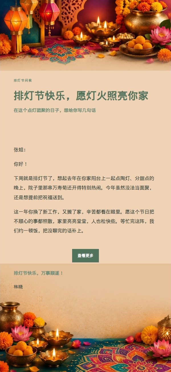 花园绿意排灯节祝福邮件