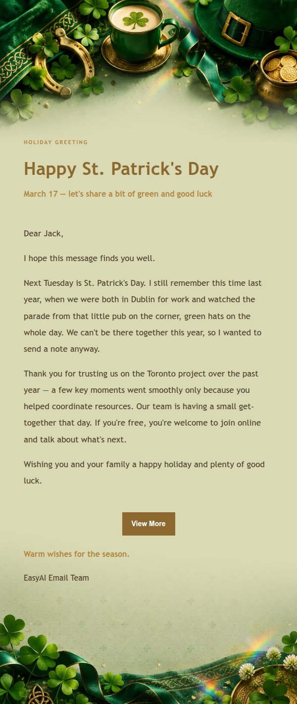 Gilded Shamrock St. Patrick's Day Email
