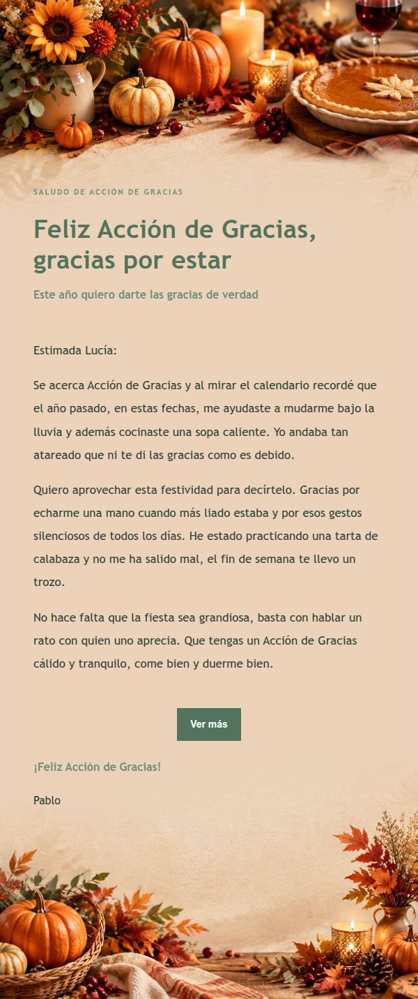 Carta de Acción de Gracias Jardín Verde