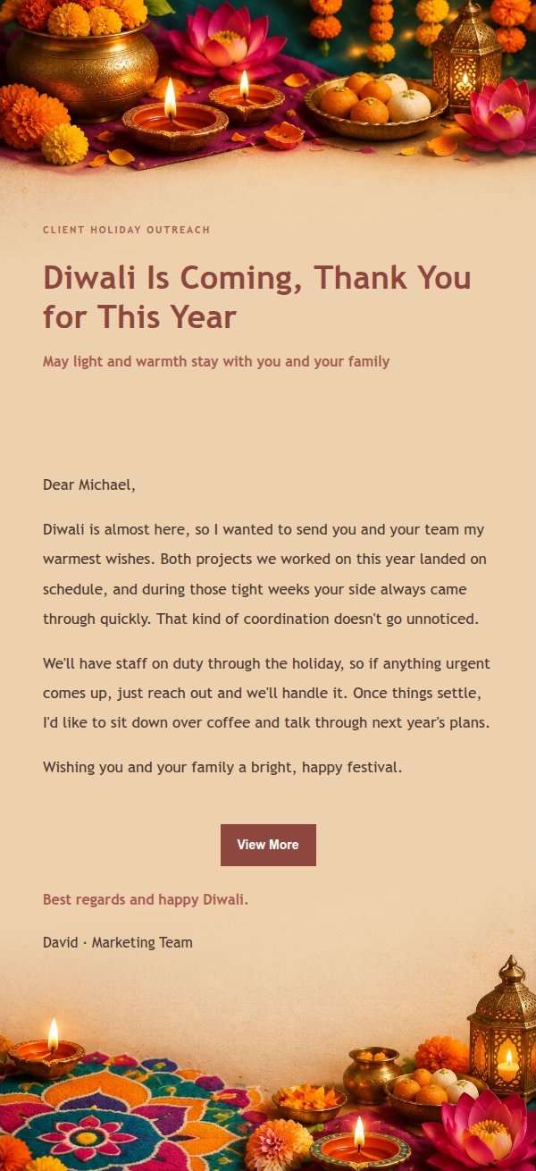 Diwali Warm Wishes Email 2