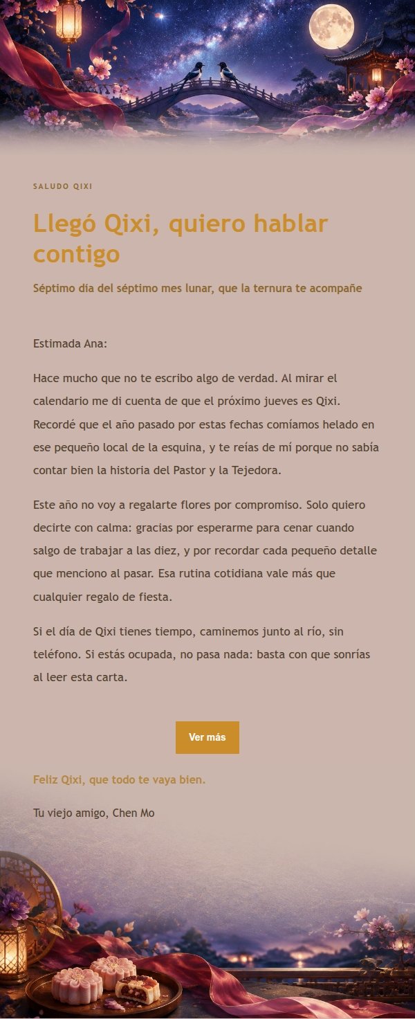 Carta de Bendiciones Qixi con Filigrana Dorada